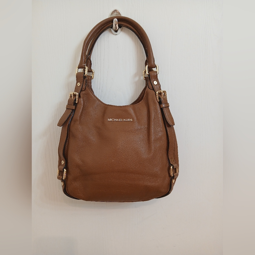 Michael Kors Belted Bedford Pebbled Leather Tote In Cognac.